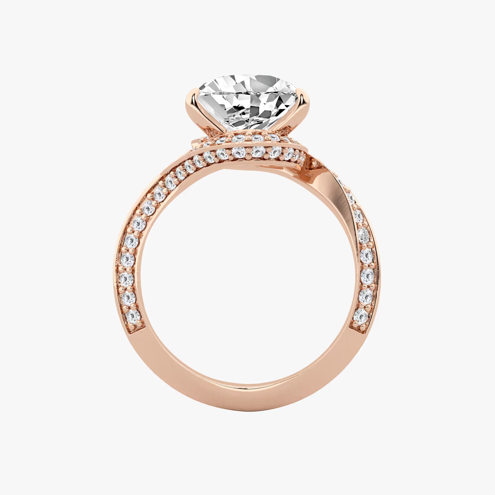 Pear Cut Lab Grown Diamond Engagement Ring  Bypass Wave Pave Diamond Band