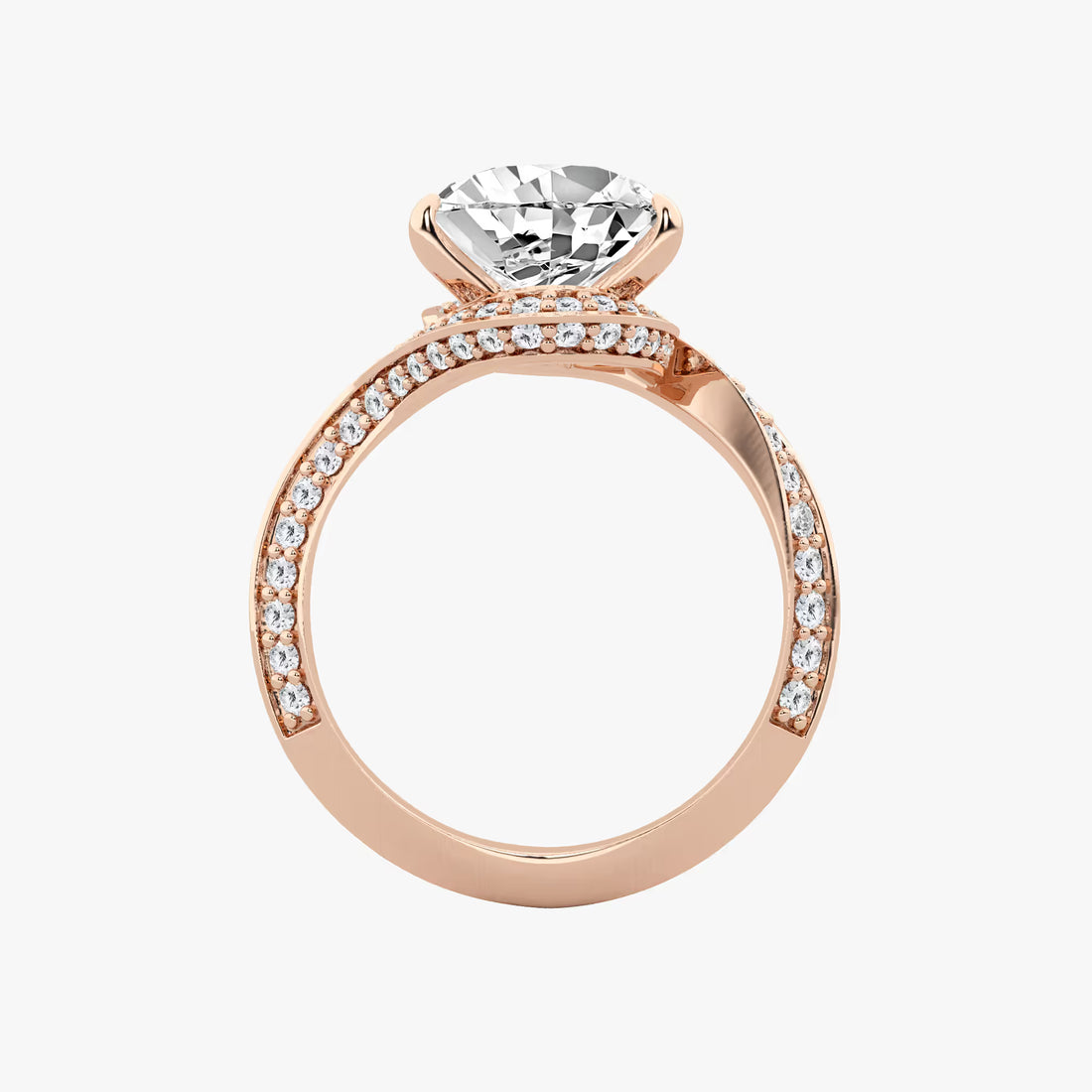Pear Cut Lab Grown Diamond Engagement Ring  Bypass Wave Pave Diamond Band