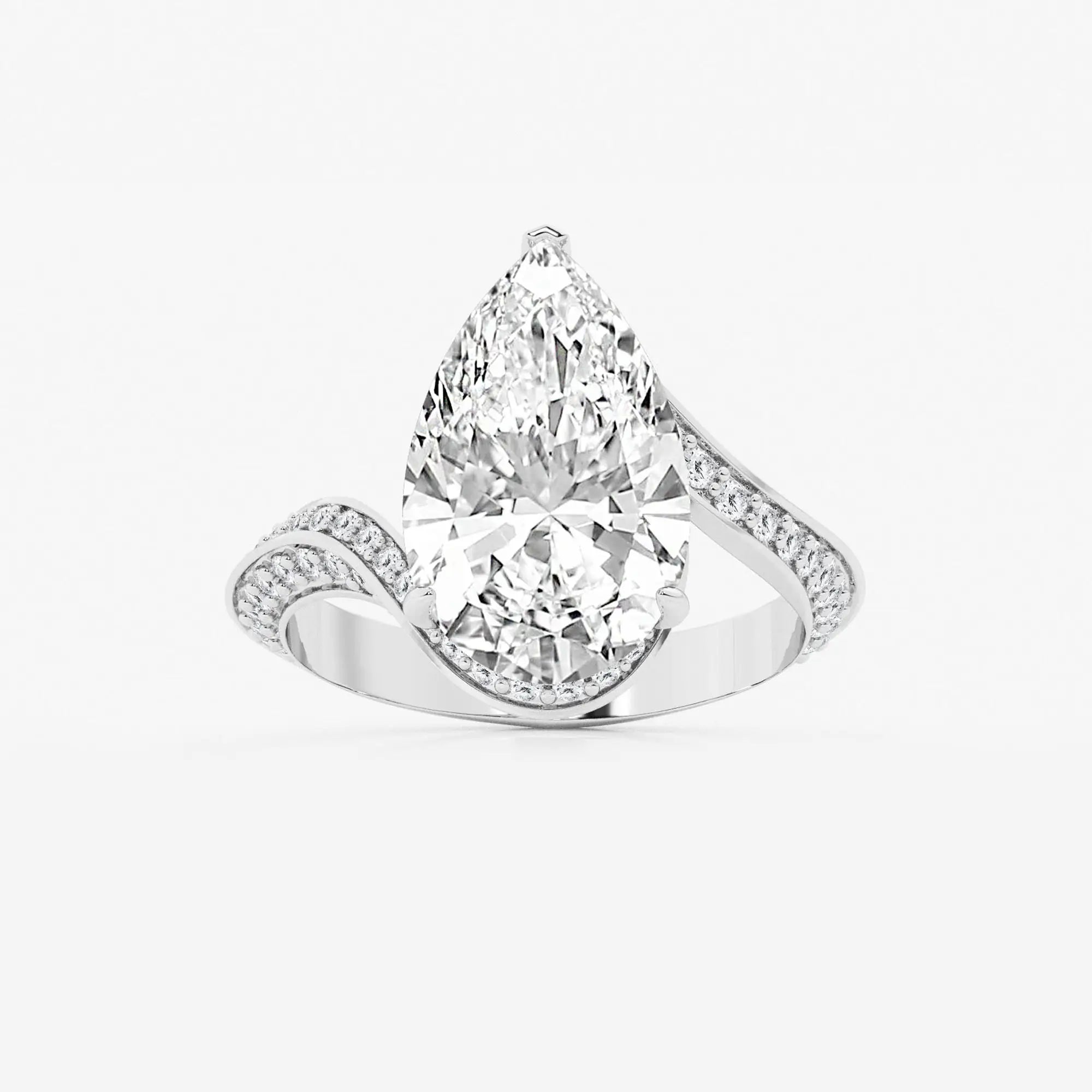 Pear Cut Lab Grown Diamond Engagement Ring  Bypass Wave Pave Diamond Band