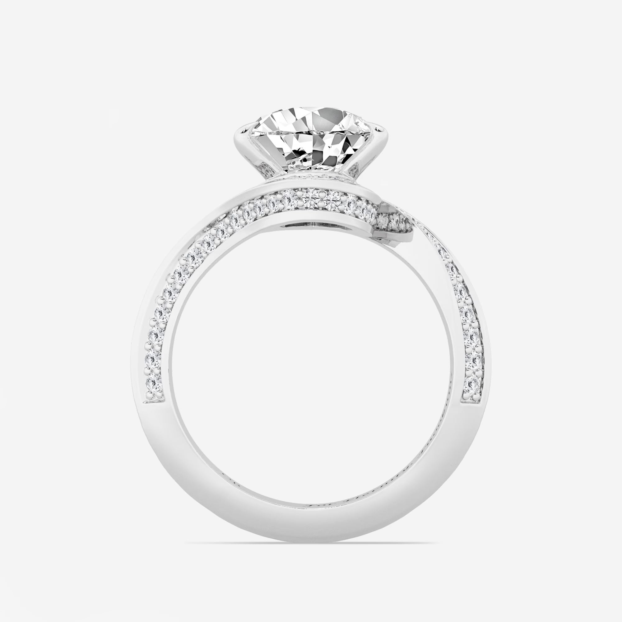 Pear Cut Lab Grown Diamond Engagement Ring  Bypass Wave Pave Diamond Band