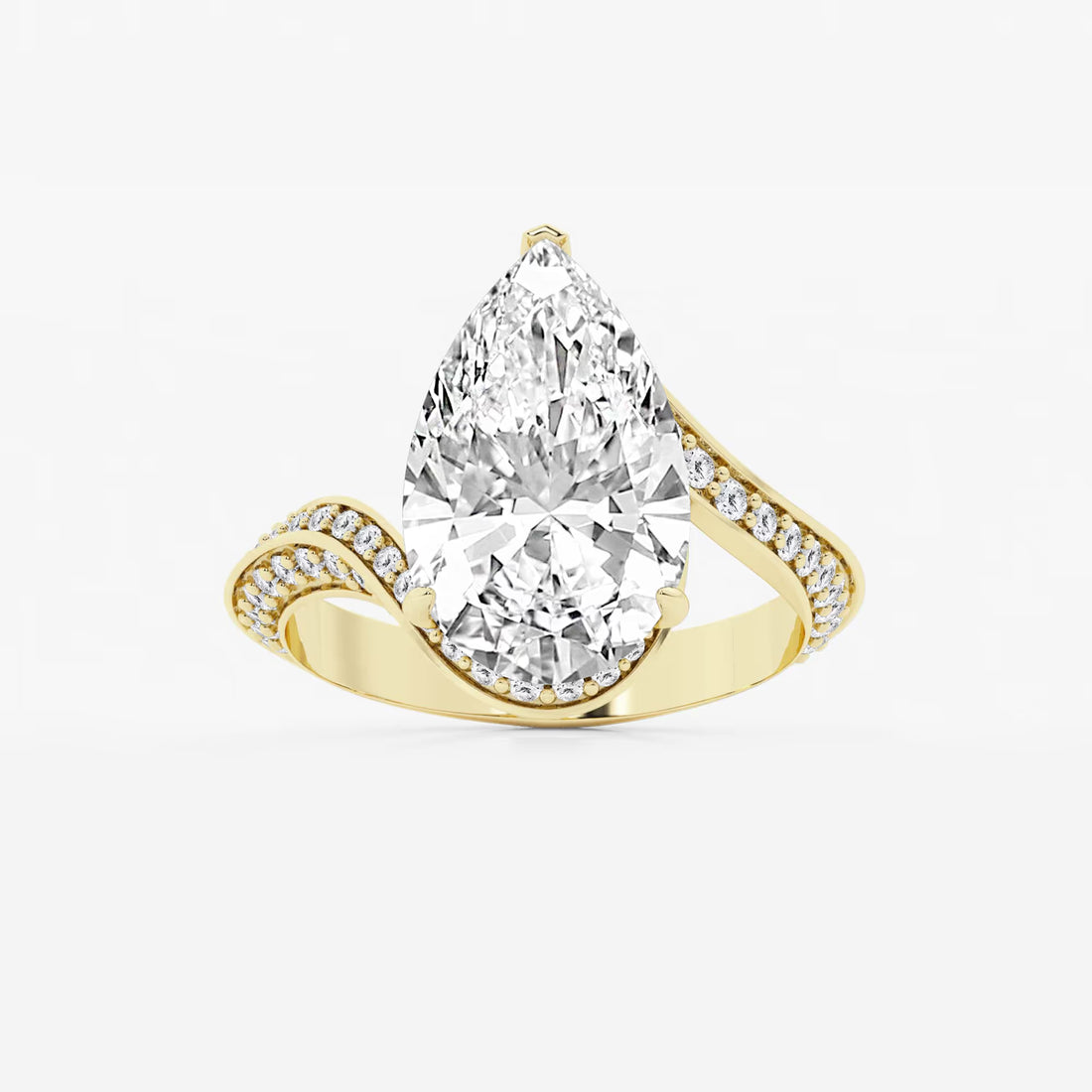 Pear Cut Lab Grown Diamond Engagement Ring  Bypass Wave Pave Diamond Band