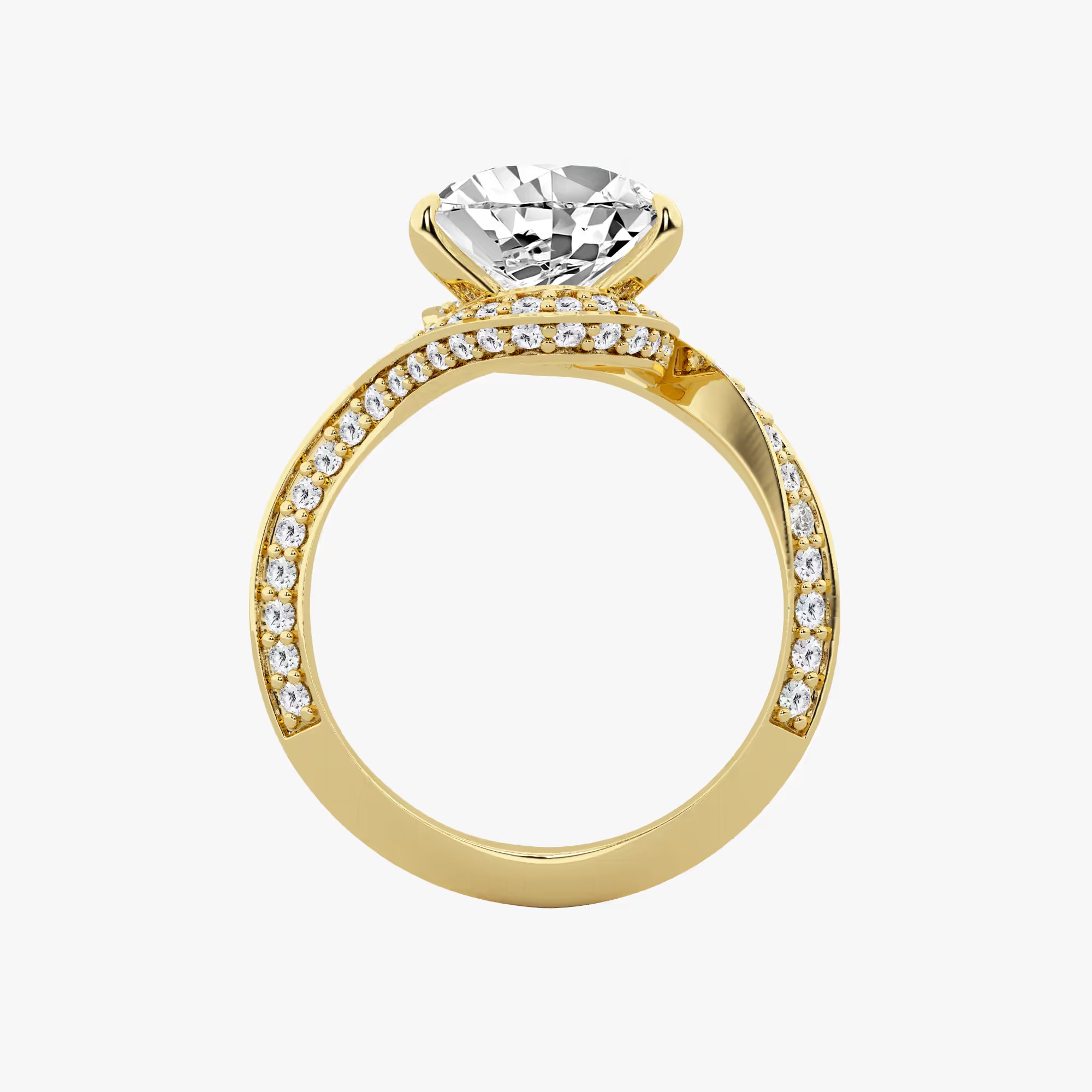 Pear Cut Lab Grown Diamond Engagement Ring  Bypass Wave Pave Diamond Band