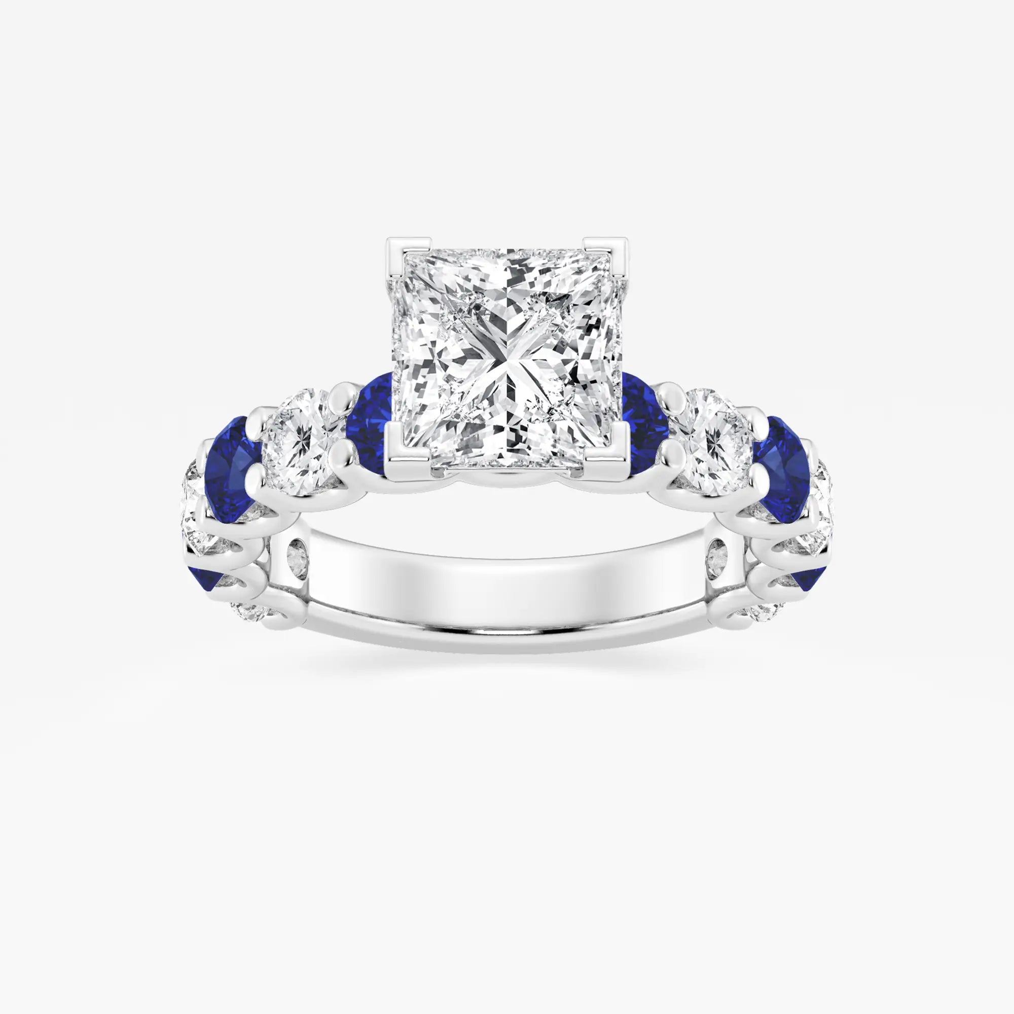 Princess Cut Lab-Grown Diamond & Blue Sapphire Three-Stone Engagement Ring