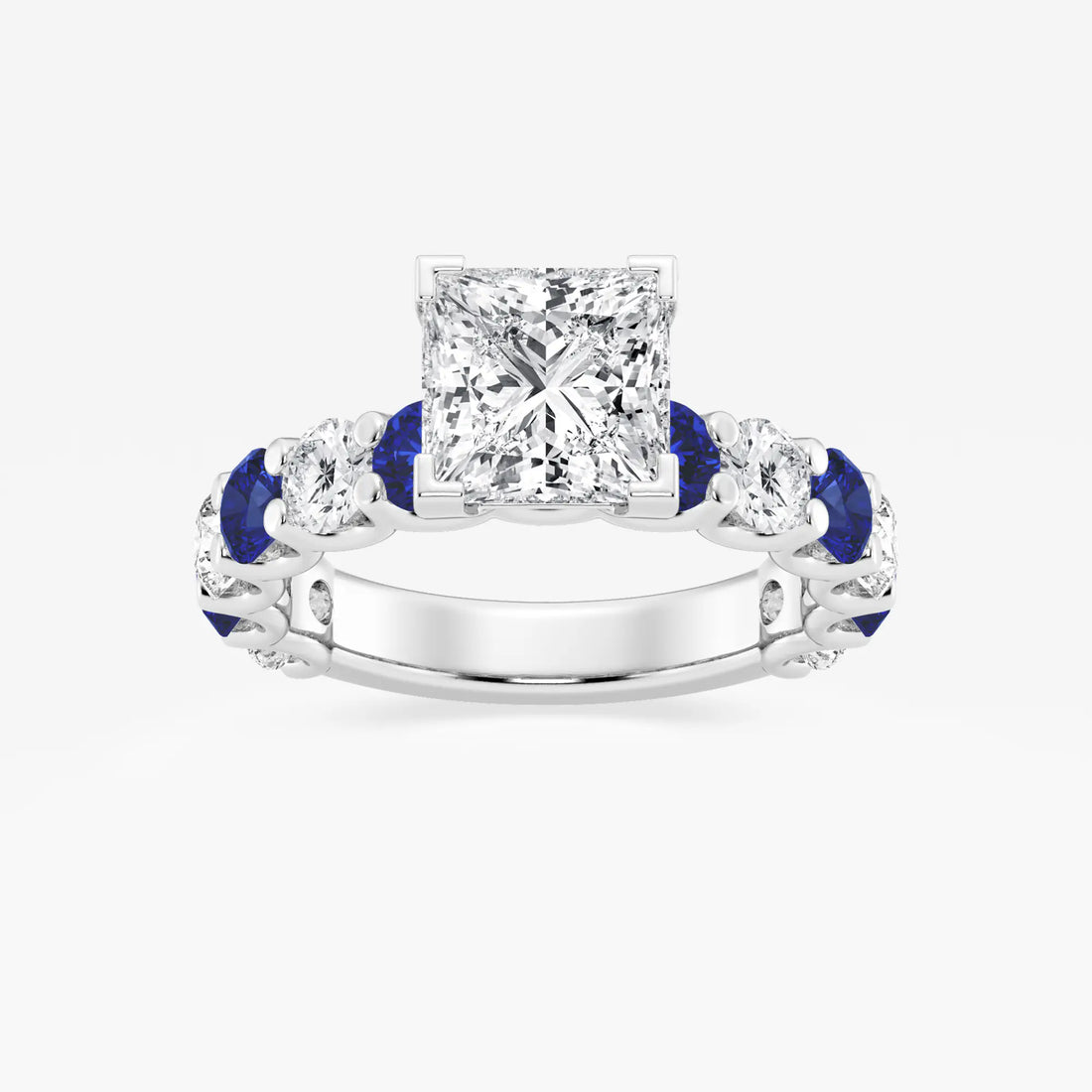 Princess Cut Lab-Grown Diamond & Blue Sapphire Three-Stone Engagement Ring