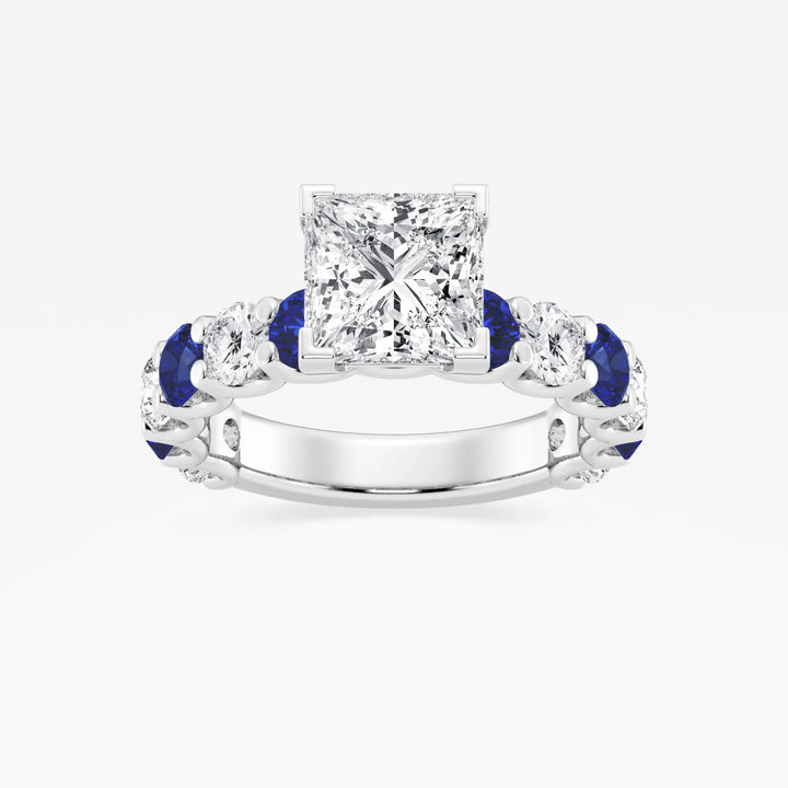 Princess Cut Lab-Grown Diamond & Blue Sapphire Three-Stone Engagement Ring